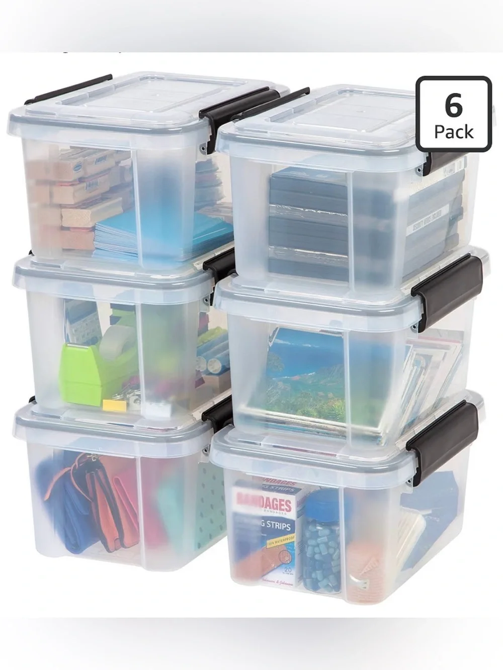 IRIS Usa 6-Pack 6 Qt Storage Bins With Gasket Lids, Clear/Black Weatherpro Seal